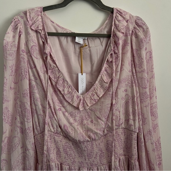 House of Harlow 1960 Paisley Smocked Pink Mini Dress-Size Large-New With Tags - Picture 4 of 9